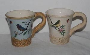 2 Mugs Small Birds Butterflies Chickadee ? Coffee Cup Very beautiful + life like - Picture 1 of 4