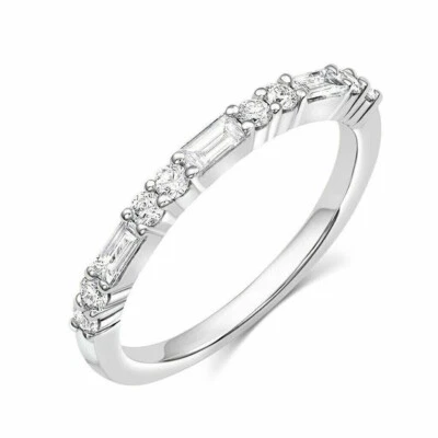 0.7Ct Baguette Cut Diamond Half Eternity Wedding Band Ring 14K White Gold Finish - Image 1 of 4
