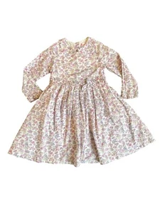 Jeanine Johnsen Dress Vintage Girls 4 100% Cotton Floral Bow Pleated Sleeve - Picture 1 of 10