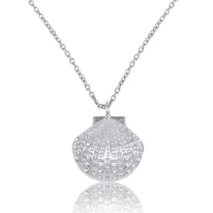 925 Sterling Fine Silver Shell Designer Chain Pendant Necklace Jewelry - Picture 1 of 2
