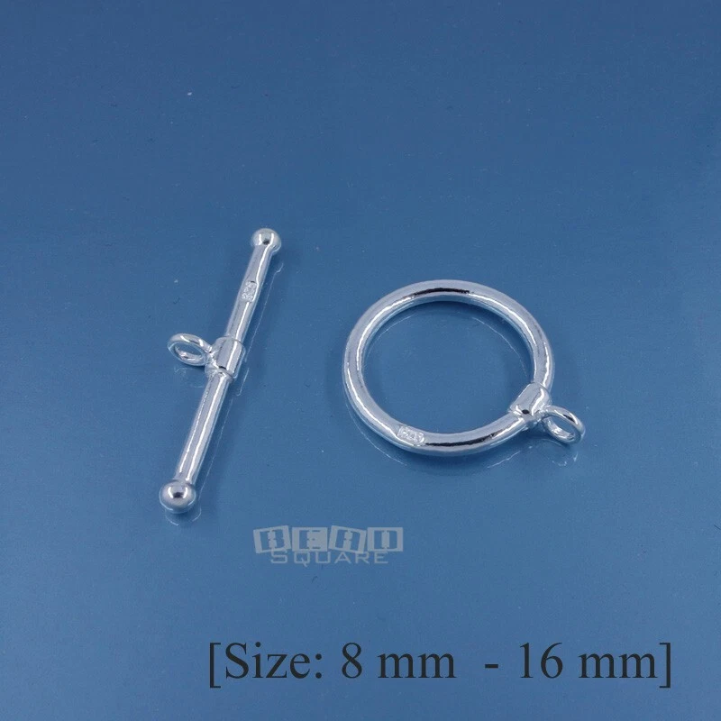 Juego de conectores de broche de palanca redondo de plata de ley sólida .925 [Tamaño: 8 mm - 16 mm] Foto 1 de 1