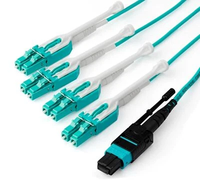 StarTech MPO8LCPL3M 10Ft MTP(F)/PC to 4xLC/PC Breakout OM3 Multimode Fiber Cable - Image 1 of 4