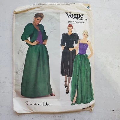 Vtg Vogue Pattern 2834 Chrstian Dior Fit Flare Dress Lined Jacket Miss 6 CUT 80s - Image 1 of 4