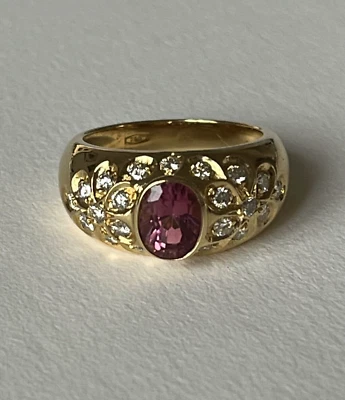 5134- Bague Jonc Or Jaune Tourmaline Diamants - Photo 1/4