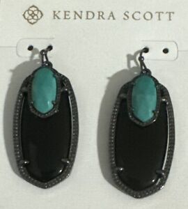 Kendra Scott Emmy Earrings Gunmetal Black/Turquoise Dangle Rare