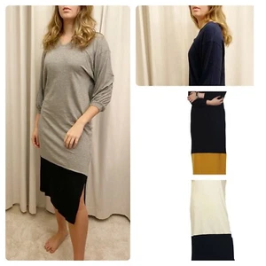 T-shirt donna trendy maniche a palloncino maglia 100% cotone midi abito top lungo - Foto 1 di 15