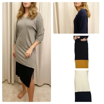 Ladies Trendy Balloon Sleeves Knit 100% Cotton Midi T Shirt Dress Long Tops - Image 1 of 4