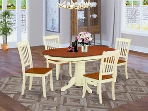 5pc Dining Set, Kenley oval pedestal table + 4 Danbury chairs buttermilk cherry - Picture 1 of 12