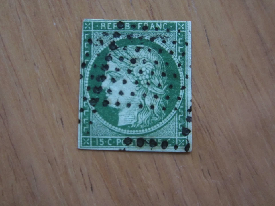 TIMBRE FRANCE N° 2 - VERT TRES FONCE - LOSANGE DES REBUTS - SIGNE CALVES - Photo 1/1