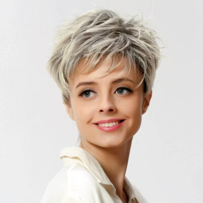 Synthetic Full Wigs for Womens Pixie Wigs Mixed Silver/Gray Short Curly Hair Wig - Image 1 of 4