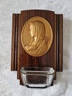 Bénitier Ancien Vintage Années 50, Bois De Palissandre, Verre, Médaillon Vierge