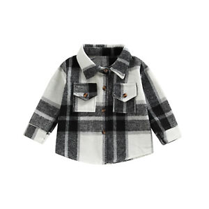 Baby Boys Girl Plaid Shirt Jacket Casual Lapel Long Sleeve Cardigan Coat Outwear