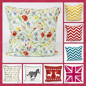 Printed Cushion Covers 18x18'' 100% Cotton Zip Washable Multicolor Cushion Cases - Picture 1 of 26