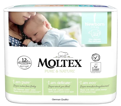 MOLTEX PURE & NATURE Newborn 2-4 kg Öko-Windeln Babywindeln 22 Stück