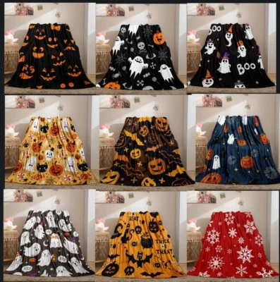 Halloween Plaid Couverture Lit Decoration Canapé Fantôme Drap Citrouille Noël  - Photo 1/4