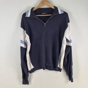Nautica womens jumper sweatshirt size S 1/4 zip navy blue collar 092012 - Picture 1 of 9