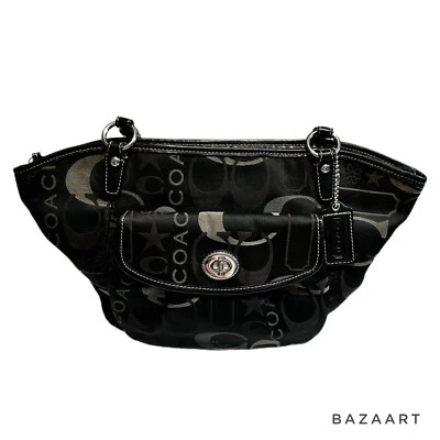 Coach сумочка Leah наплечная сумка черный и серый звезды сатин #F14654 серебро оборудование - Изображение 1 из 4