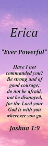 Erica "Ever Powerful" Keepsake Name Meaning Bookmark with Bible Verse & Tassel - Picture 1 of 2