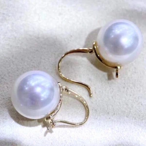 Pendiente de perlas 12 mm Tahití blanco concha del Mar del Sur oro 18k clip personalizado - Imagen 1 de 4