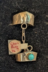 Vintage Navajo Handmade Sterling & Turquoise Chain Ring Size 7.5 - Picture 1 of 2