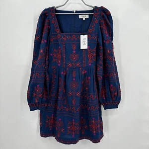 Sea NY Navy Petunia Embroidered Long Sleeve Square Neck Dress sz 2 Sea New York - Picture 1 of 12