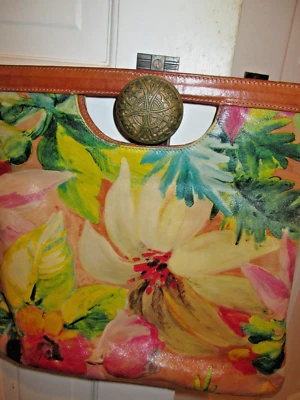 Maurizio Taiuti Floral Italian Leather Folding Clutch Tote Handbag Italy - Image 1 of 4