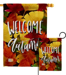 Welcome Autumn Leaves Harvest & Colorful Flower Nut Garden House Yard Flag - Picture 1 of 13