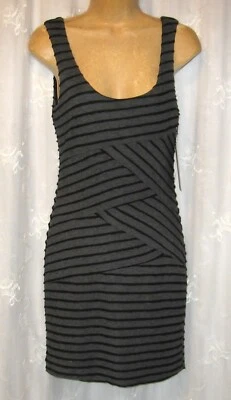 NWT MEDIUM PHAPSODY DUAL ILLUSION GRAY BLACK  STRIPED LINED  DRESS - Image 1 of 3