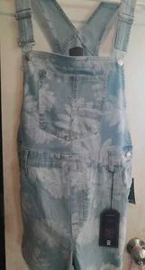 No Boundries Shortall Jrs Size L 11-13  Boho Bib Overall Shorts Light Blue White - Picture 1 of 10