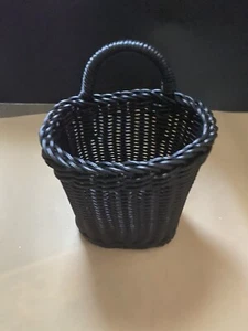 Black Woven Wall Hanging Basket with Handle for Kitchen or Bathroom Storage - Picture 1 of 6