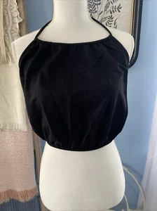 Zara Crop Top Halter Shirt Black Backless Neck Ties Elastic Rayon Medium M NWT - Picture 1 of 7