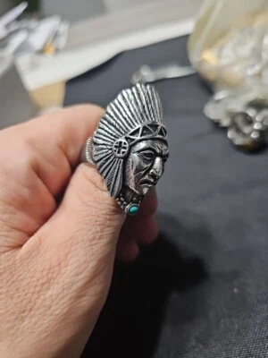 Hombres Mujeres Anillo Jefe Indio Cabeza Nativa Americana Banda de Acero Inoxidable Tribal Foto 1 de 4