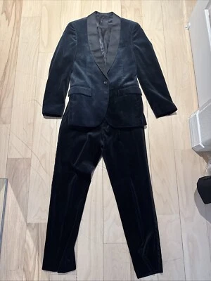 J. Conjunto de traje de esmoquin de terciopelo azul Crew Ludlow chaqueta talla 34S pantalones talla W31 L30 Foto 1 de 4