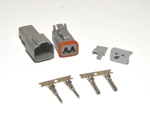 Deutsch DT 2-Pin Connector Kit, A-Key Wedge, 14-16AWG Stamped Contacts, USA - Picture 1 of 9