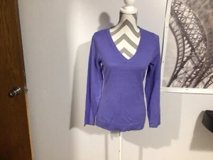 NY & Co Purple Vneck Long Sleeves Banded Waist Pullover Sweater XS - Picture 1 of 8