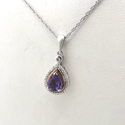 Colgante de plata de ley de oro de 14 k amatista diamante Alwand Vahan 19 pulgadas Foto 1 de 4