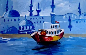 Turkish Original Painting İstanbul Wall Art Islamic Artwork Cityscape Art - Picture 1 of 3