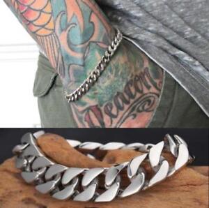 Mens Women Silver Stainless Steel Bracelet Wristband Bangle Chain Cuff Jewelry