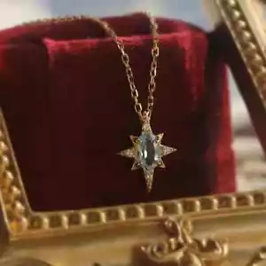 Dainty Blue Topaz North Star Pendant 14k Gold Plated Sterling Silver Necklace - Picture 1 of 6