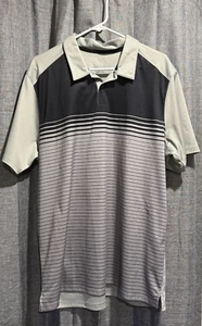 Oakley Hydrolix Polo Shirt Men XL Gray/Black Striped 100% Polyester - Picture 1 of 7