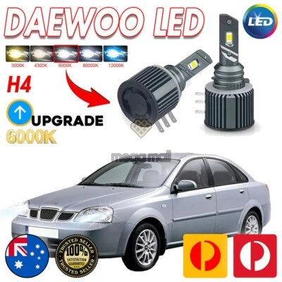 LED HEAD LIGHT  For Daewoo Lanos 1999-2002 H4 LOW / HIGH No ERROR 300% Brighter - Image 1 of 4