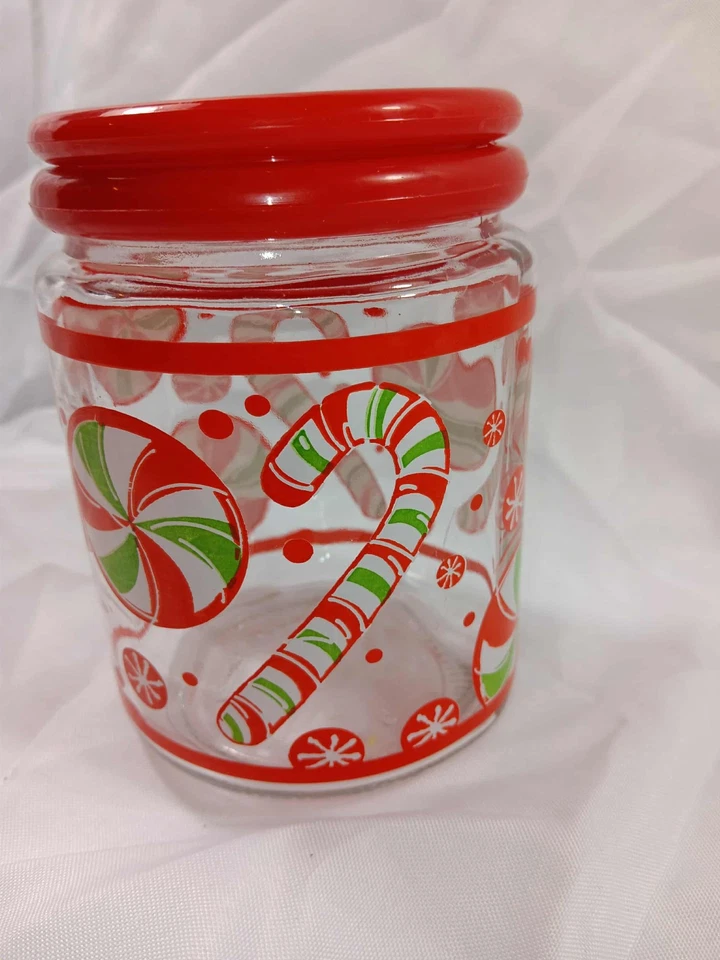 Tarro vintage de vidrio con tapa de caramelo de Navidad bastones de caramelo menta Indonesia Foto 1 de 1