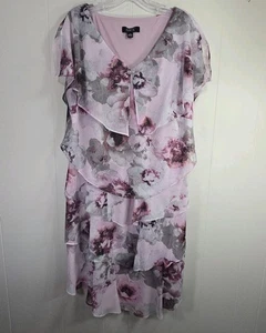 Ignite Evenings Womens Tiered Ruffles Dress Formal 14W Pink Floral Midi - Picture 1 of 15