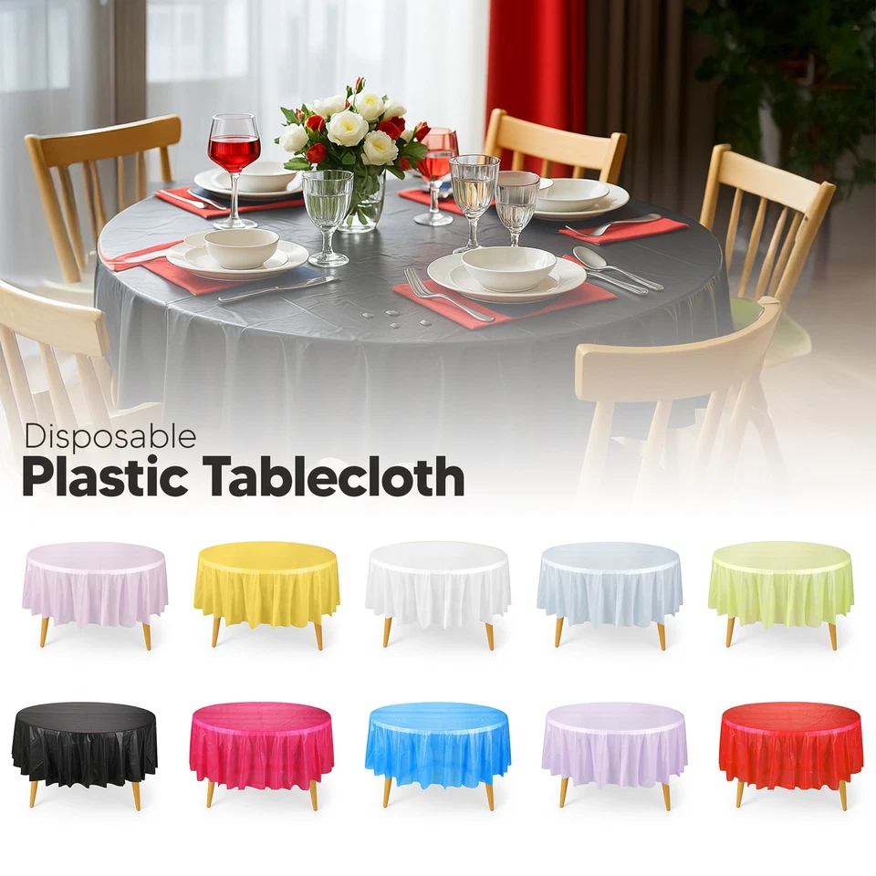 213cm Plastik Tischdecke Einweg Wischtuch Party Tischdecke Abdeckung Rund UK - Bild 1 von 1