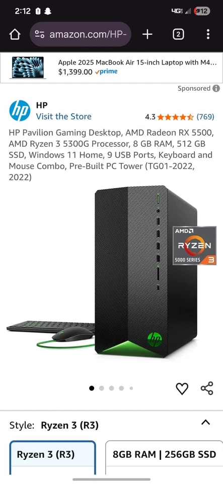 Computadora de escritorio HP Pavilion con Ryzen 3 5300G y Radeon RX5500 Foto 1 de 1