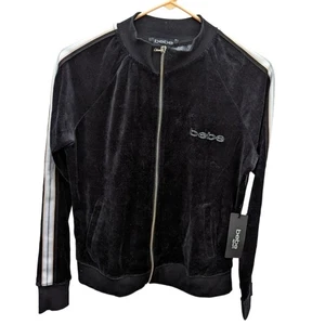 Vintage Y2K 2000 BeBe Sport Black Full Zip Up Velour Track Suit Jacket Small S - Picture 1 of 6