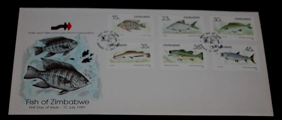 ZIMBABWE 1989 FISH OF ZIMBABWE SET OF 6 ISSUES ON  FIRST DAY COVER,, - Image 1 of 1