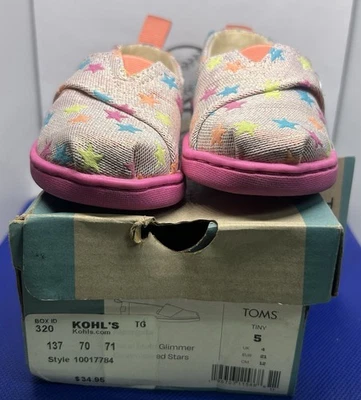 NUEVO Tiny Toms Alpargata Multi Brillo Estrellas Rosa Zapatos sin Cordones, Niño Pequeño Talla T5 Foto 1 de 4