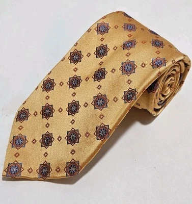 Corbata de hombre Altea Milano, dorada con medallas multicolores, 100 % seda, hecha en Italia Foto 1 de 4