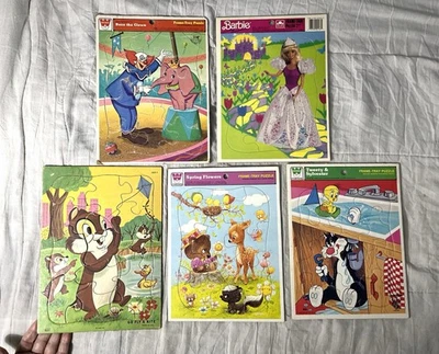 LOT of 5 vintage 1970s Frame Tray PUZZLES  WHITMAN Golden Lowe Bozo Barbie - Image 1 of 4